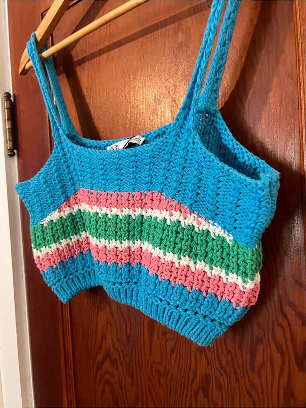 Zara Crochet Knit Crop Top Size Large Colorful Boho Festival Tank - Picture 3 of 7